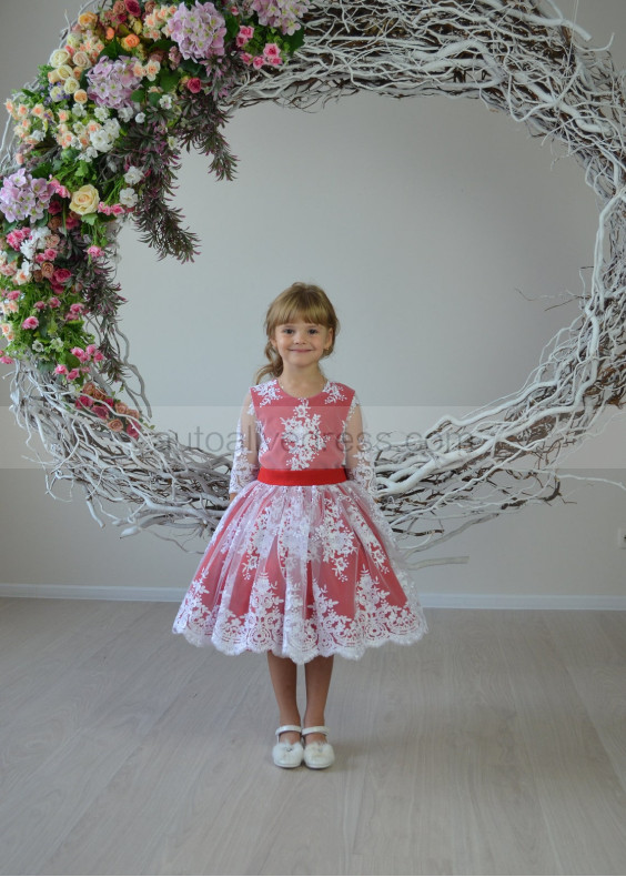 Red Flower Girl Dress Holiday Dress